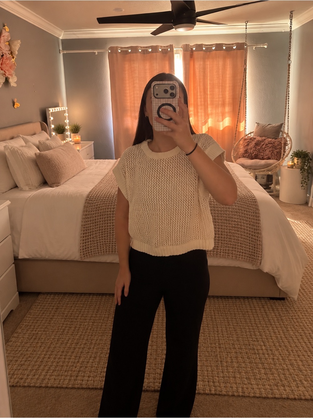 CeCe Cream Open-Knit Short Sleeve Sweater Top